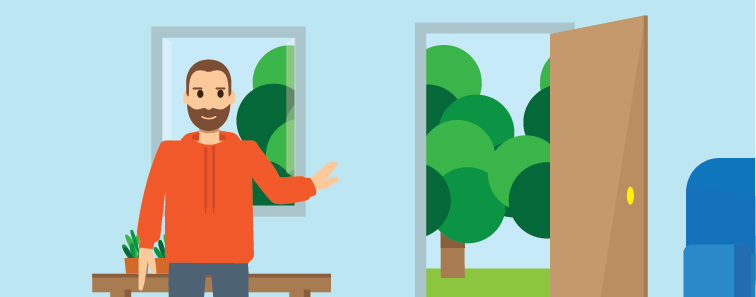 Illustration depicting safety steps: open doors and window
